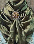35X35" Solid Olive Wild Rag / Scarf WRS28 - Crystal Concho Wild Rag Slides - Assorted