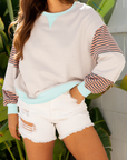 Stripe Colorblock Drop Shoulder Sweatshirt