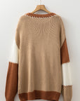 Plus Size Colorblock Knit Contrast Stitch Crewneck Sweater