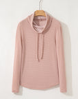 Corded Knit Drawstring Cowl Neck Top