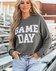GAME DAY Textured Long Sleeve Crewneck Top