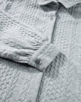 Solid Cable Knit Textured Puff Sleeve Shacket