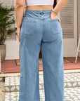 Plus Size Denim Textured Patch Pocket Jeans