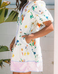 Floral Stripe Patchwork Short Sleeve Dress