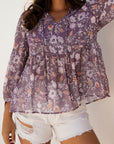 Boho Floral 3/4 Sleeve Babydoll Blouse