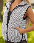 Stripe Contrast Trim Snap Button Collared Vest