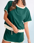 Colorblock Edge Drop Shoulder T Shirt and Skort Set