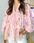 Floral Tassel Tie Smocked Blouse