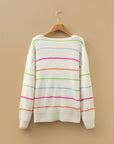 Stripe V-Neck Drop Shoulder Sweater