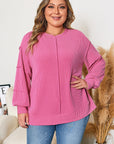 Plus Size Corded Knit Reverse Seam Long Sleeve Top