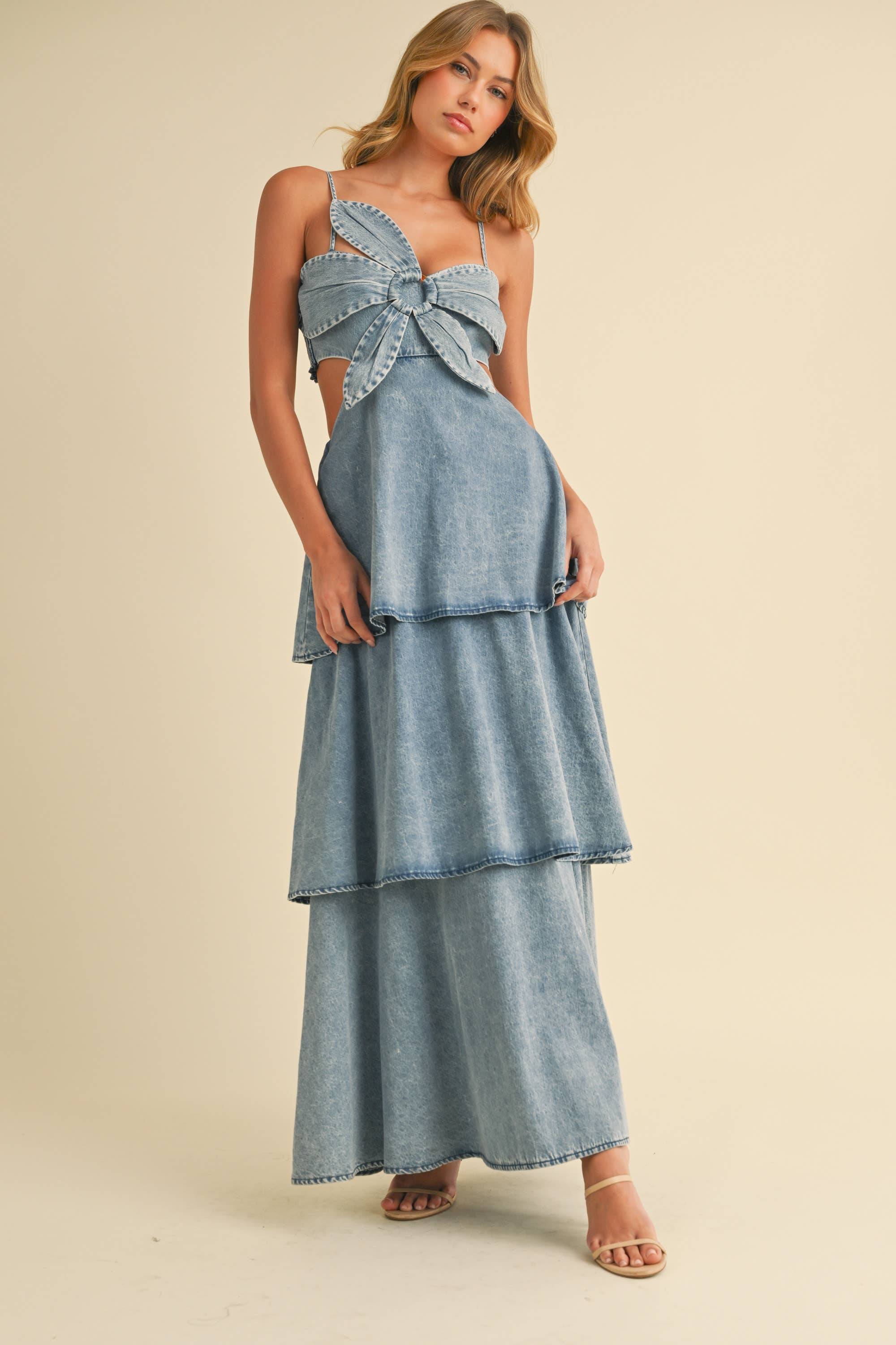 DENIM FLOWER MAXI DRESS