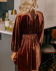 Velvet Elastic V-Neck Puff Sleeve Mini Dress