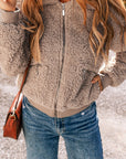 Solid Zip-Up Pocketed Fuzzy Jacket