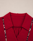 Leopard Contrast Trim V-Neck Textured Blouse