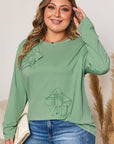 Grass Green Flower Applique Mineral Wash Plus Size Top