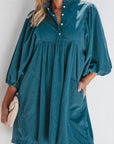 Solid Corduroy 3/4 Sleeve Snap Button Dress