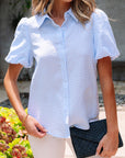 Gingham Puff Sleeve Buttoned Shirt