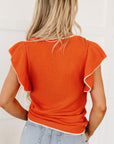 Marilyn Contrast Trim Ruffle Sleeve Knitted Top