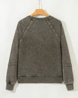 Lace Patchwork Mineral Wash Notched Neck Sweatshirt