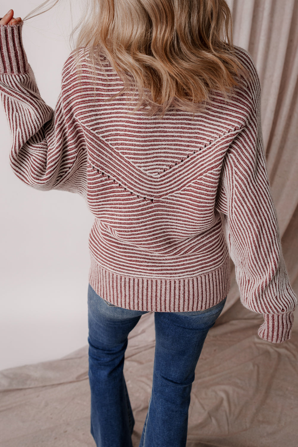 Stripe Ribbed Knit Boat Neck Sweater