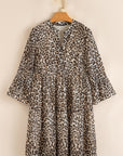Leopard 3/4 Sleeve V-Neck Dress