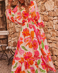 Floral V-Neck Puff Sleeve Maxi Dress