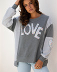 Floral LOVE Reverse Seam Patchwork Long Sleeve Sweatshirt