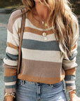 Colorblock Stripe Ribbed Round Neck Sweater