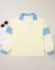 Plus Size Colorblock Raw Seam Patchwork V-Neck Pullover