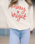 Christmas Stripe Merry & Bright Long Sleeve Sweater