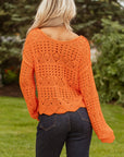Solid Open Crochet Scallop Edge Sweater