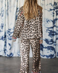 Leopard Colorblock Stripe Edge Shirt and Pants Pajama Set