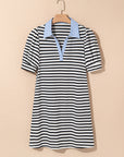 Stripe Patchwork V-Neck Collared Mini Dress