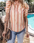 Kelsey Frilled Short Puff Sleeve Mixed Print Blouse