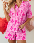 Bow Shirt and Shorts Pajamas Set