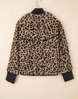 Leopard Zip-Up Stand Neck Side Pocket Jacket