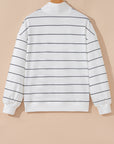 Stripe Zipped V-Neck Long Sleeve Top