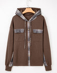 Plaid Patchwork Button-Up Drawstring Hooded Shacket