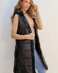 Black Hooded Long Quilted Vest PLUS Coat