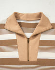 Stripe Half-Zip Collared Patchwork Long Sleeve Sweatshirt