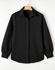 Solid Cable Knit Textured Puff Sleeve Shacket