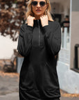 Solid Ribbed Patchwork Pocketed Sweatshirt Dress