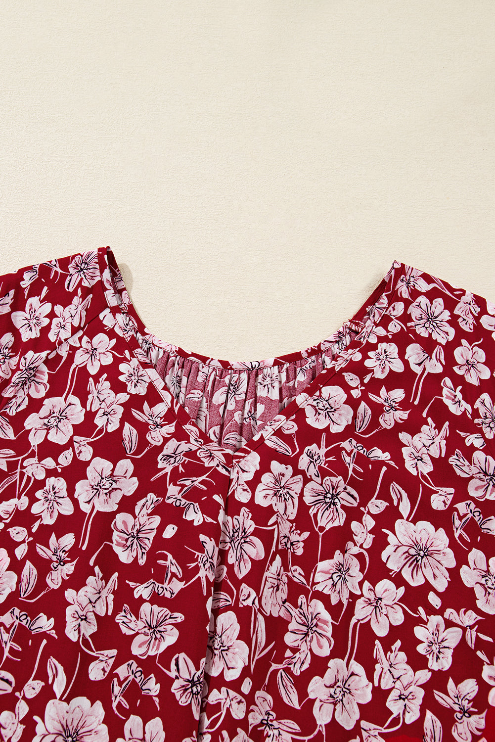 Plus Size Floral Balloon Sleeve V-Neck Mini Dress