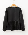 Solid Metallic V-Neck Puff Sleeve Babydoll Blouse
