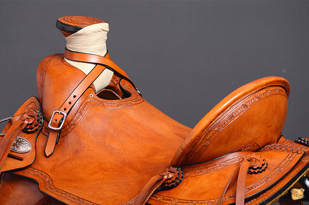 HILASON Western Horse Wade Saddle American Leather Ranch Roping Tan | Hand Tooled &amp; For Horses