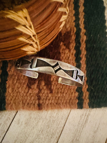 Vintage Old Pawn Navajo Hand Stamped Sterling Silver Cuff Bracelet