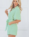 Annabelle Stripe Buttoned & Tie Romper