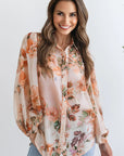 Floral Puff Sleeve Collared Shirt