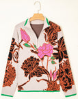 Floral Knit Quarter-Zip Long Sleeve Sweater