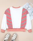 Stripe Colorblock Patchwork Contrast Stitch Sweatshirt
